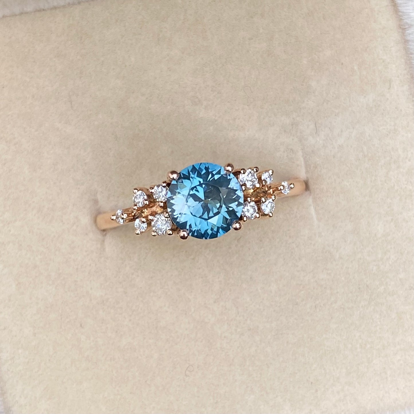 Teal Sapphire Ring, Round Engagement Ring, Mermaid Sapphire Ring, Diamond cluster ring, Proposal Ring