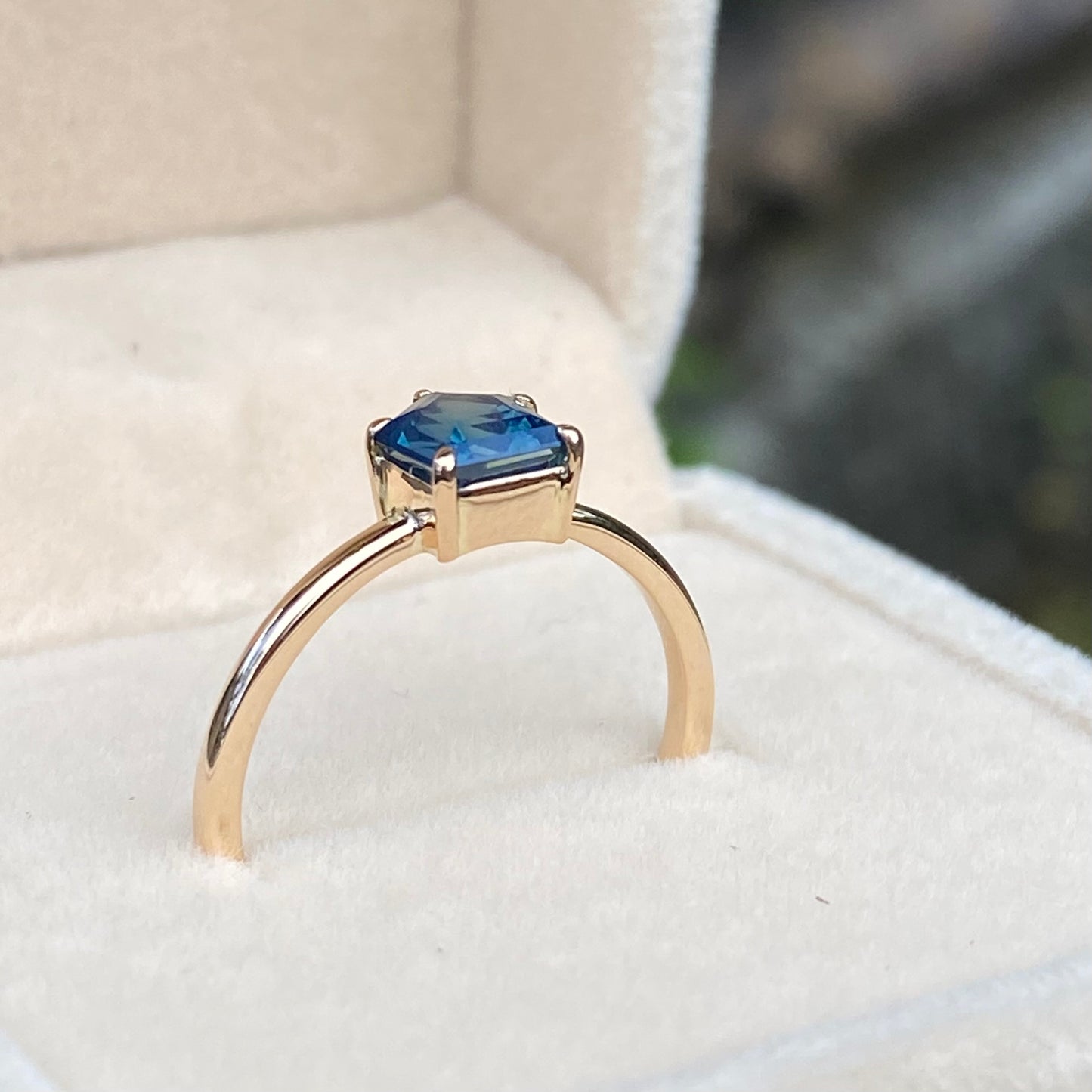 1.30ct Unheated Teal Sapphire ring / Simple Solitaire ring