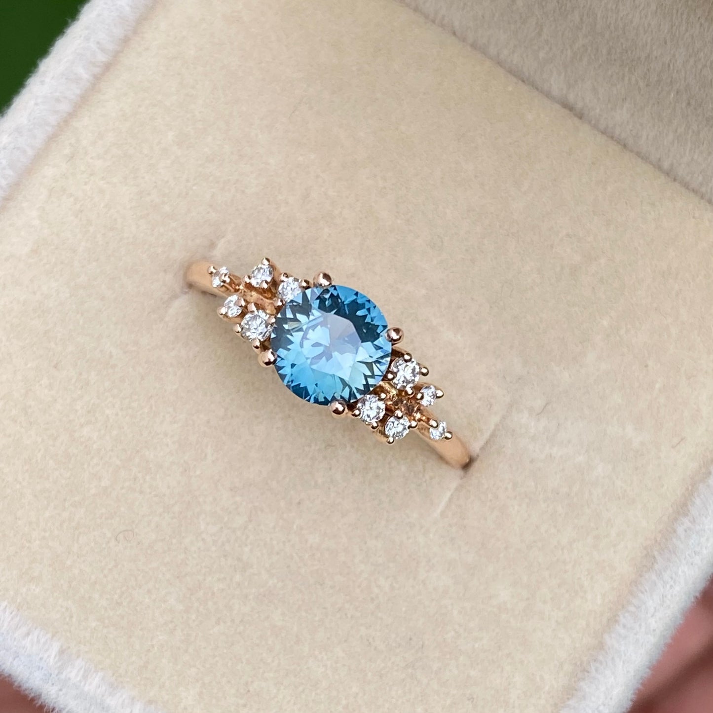 Teal Sapphire Ring, Round Engagement Ring, Mermaid Sapphire Ring, Diamond cluster ring, Proposal Ring