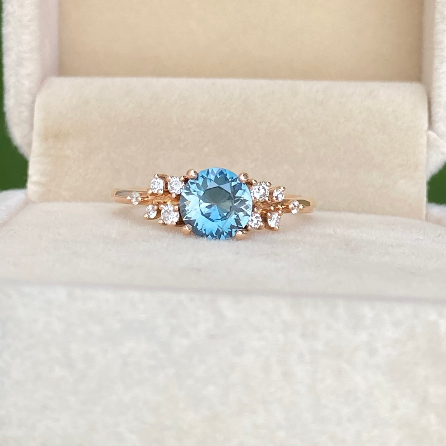 Teal Sapphire Ring, Round Engagement Ring, Mermaid Sapphire Ring, Diamond cluster ring, Proposal Ring