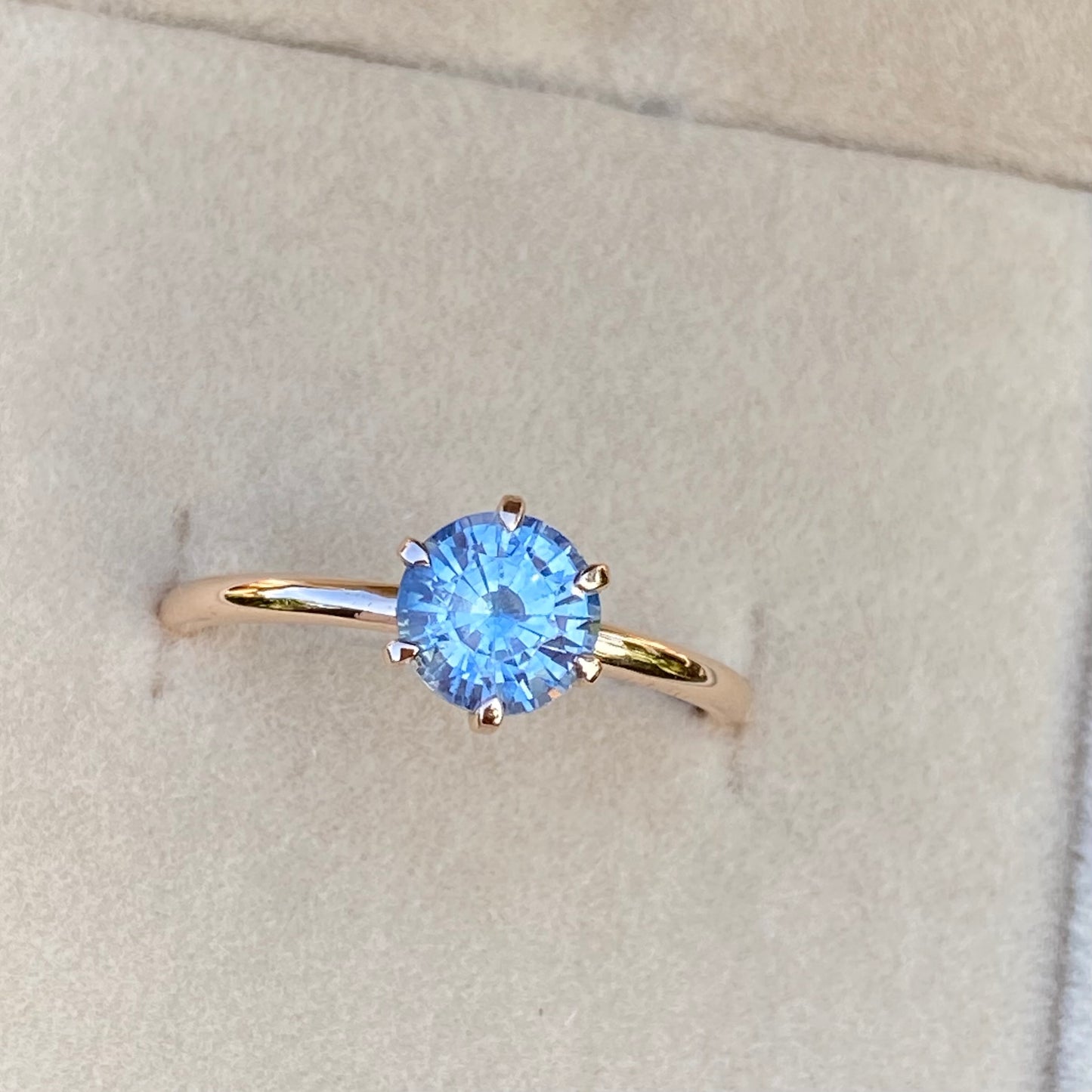 Round Pastel Blue Sapphire Simple solitaire ring 14K Rose Gold