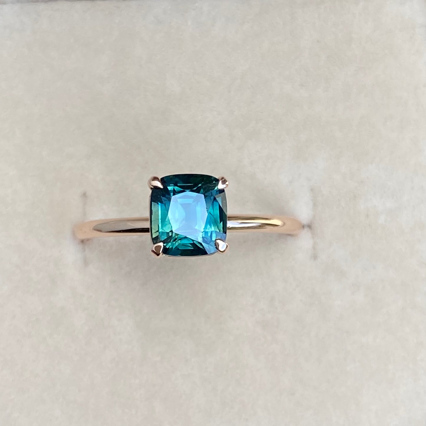 Green Sapphire Ring / Solitaire Engagement Ring / Teal Sapphire Ring / Simple Sapphire ring/ Cushion cut Teal Sapphire