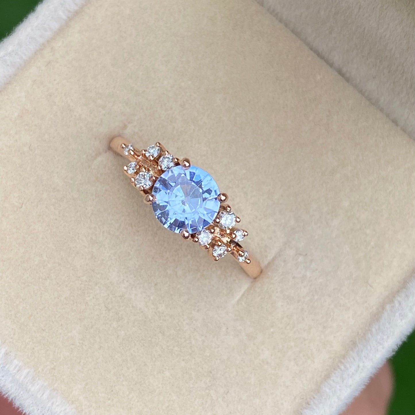 Natural 1.30ct Light Blue Sapphire Diamond cluster ring.