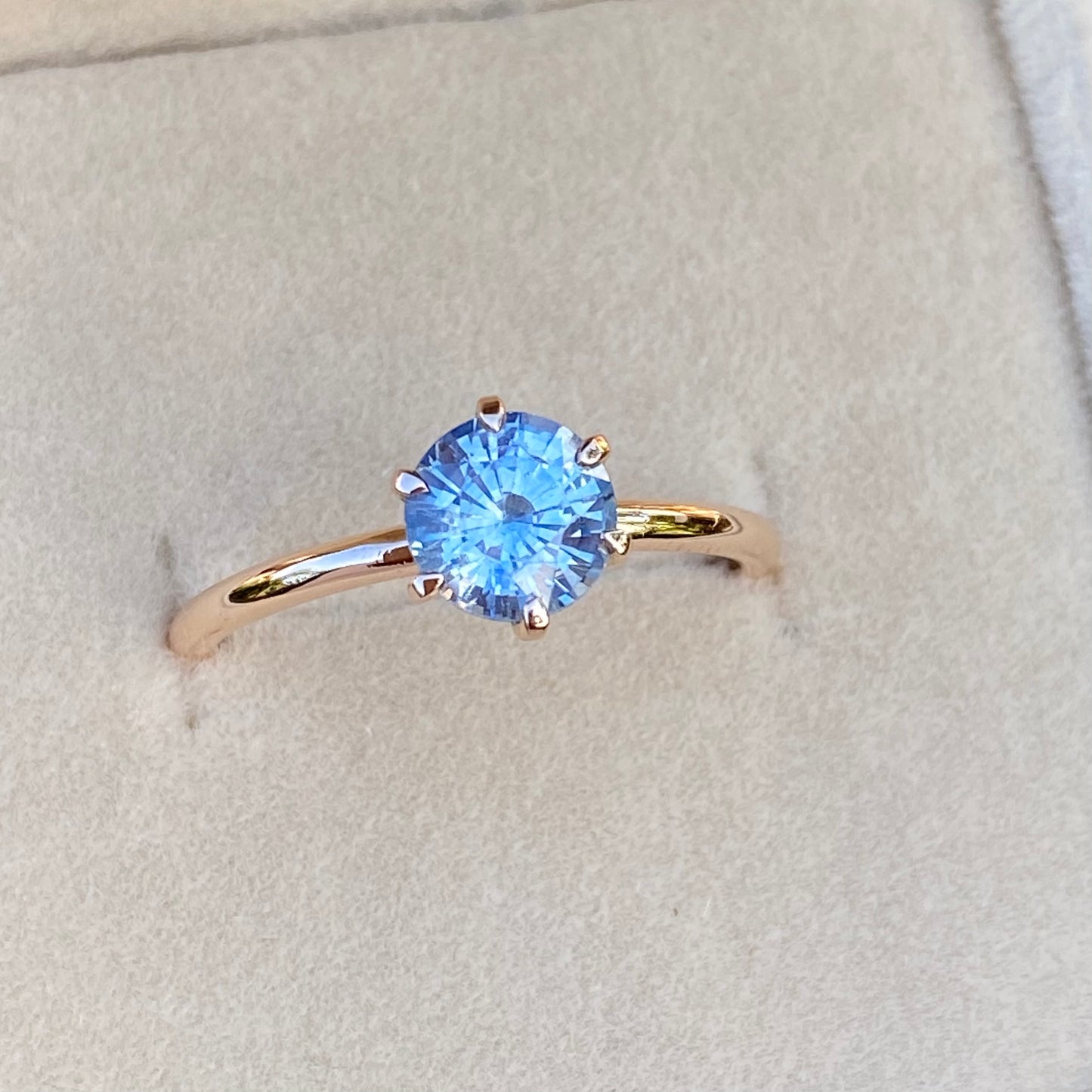 Round Pastel Blue Sapphire Simple solitaire ring 14K Rose Gold