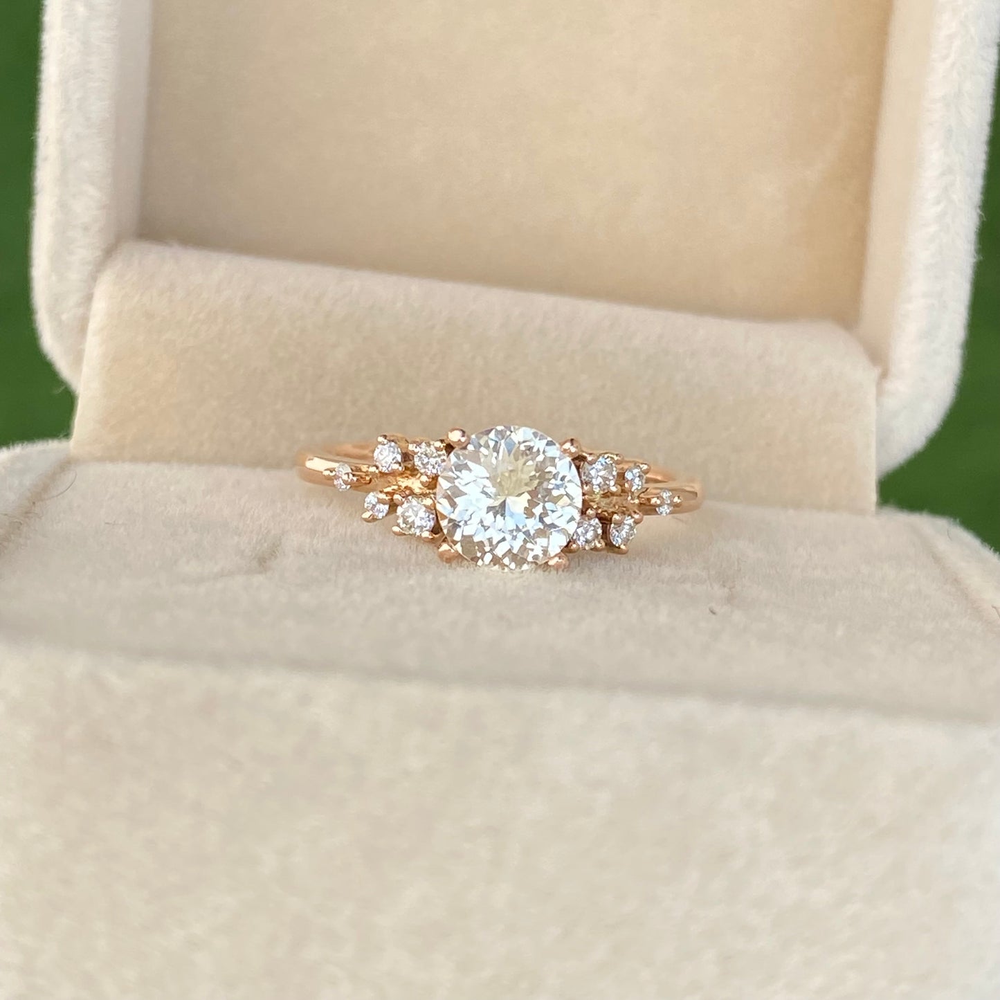 Pale Yellow Sapphire Ring, Round Engagement Ring, Ceylon Sapphire Ring, Diamond cluster ring, Proposal Ring