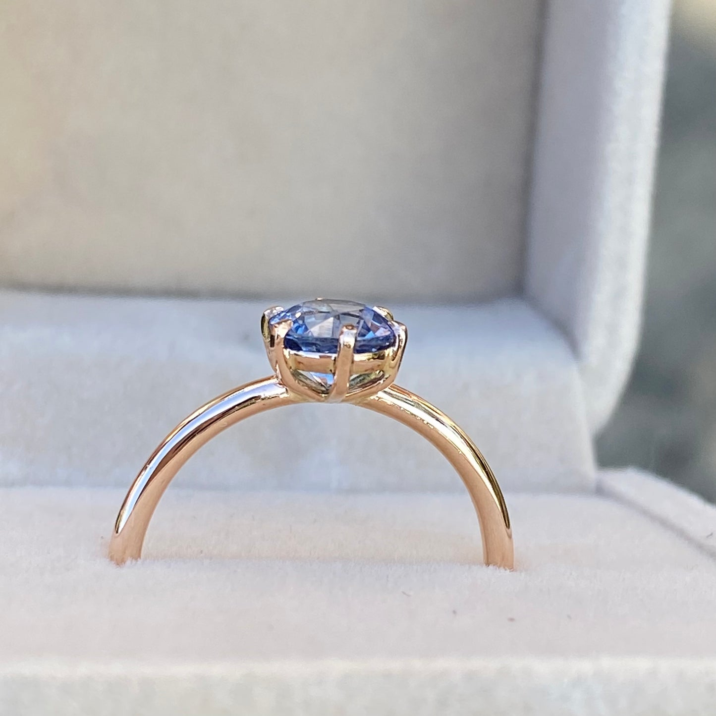 Round Pastel Blue Sapphire Simple solitaire ring 14K Rose Gold