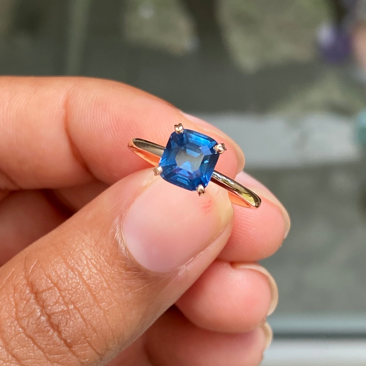 Navy Blue Sapphire Engagement Ring | Peacock Blue Sapphire Ring | 2 carat Blue Sapphire | Simple Solitaire Ring