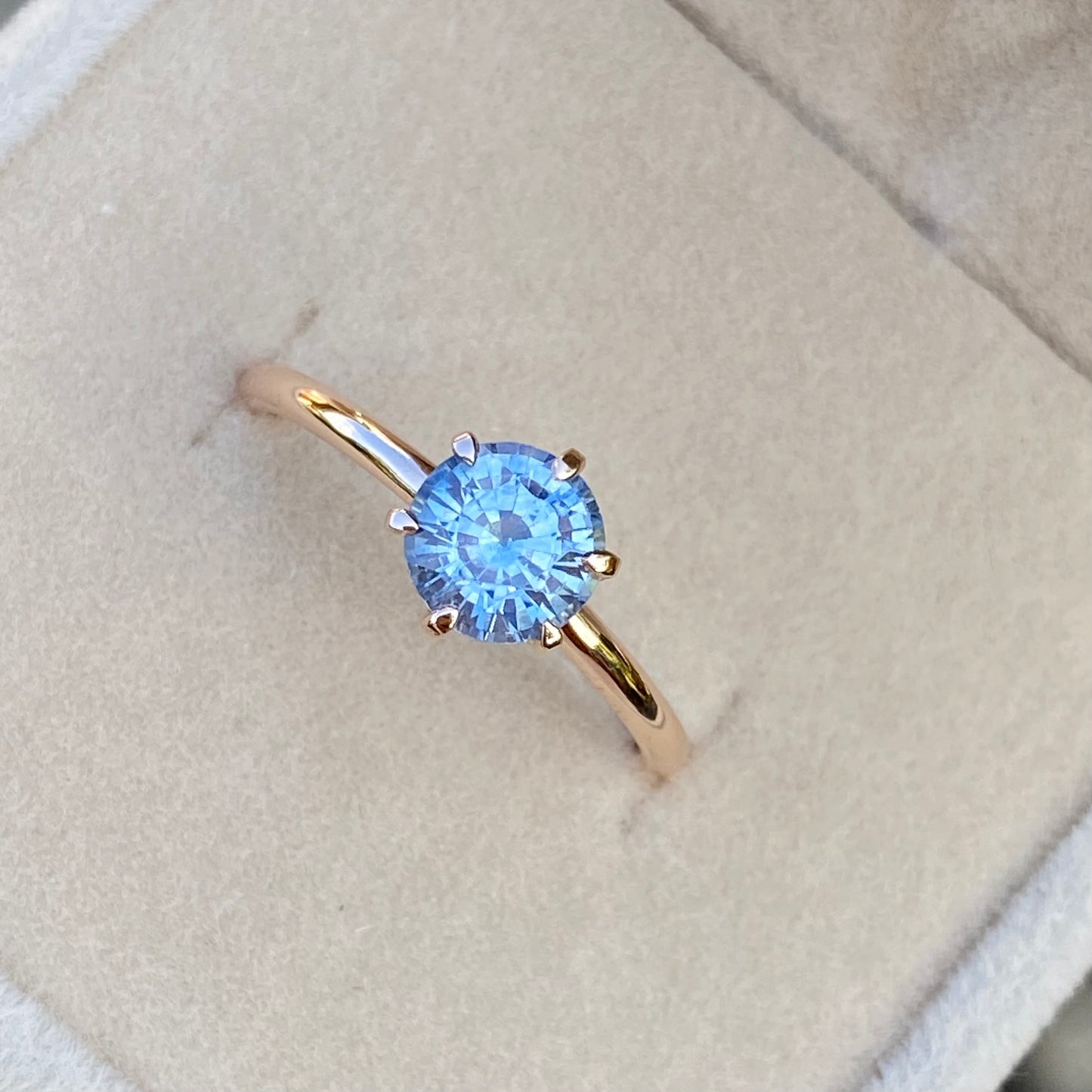 Round Pastel Blue Sapphire Simple solitaire ring 14K Rose Gold