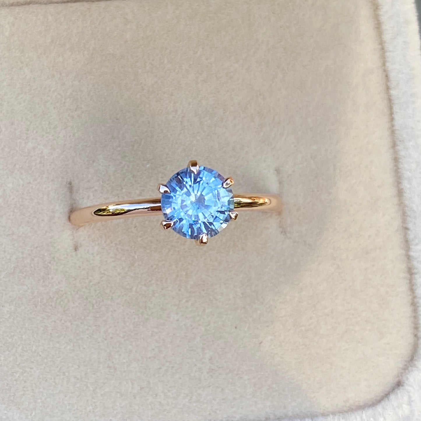 Round Pastel Blue Sapphire Simple solitaire ring 14K Rose Gold