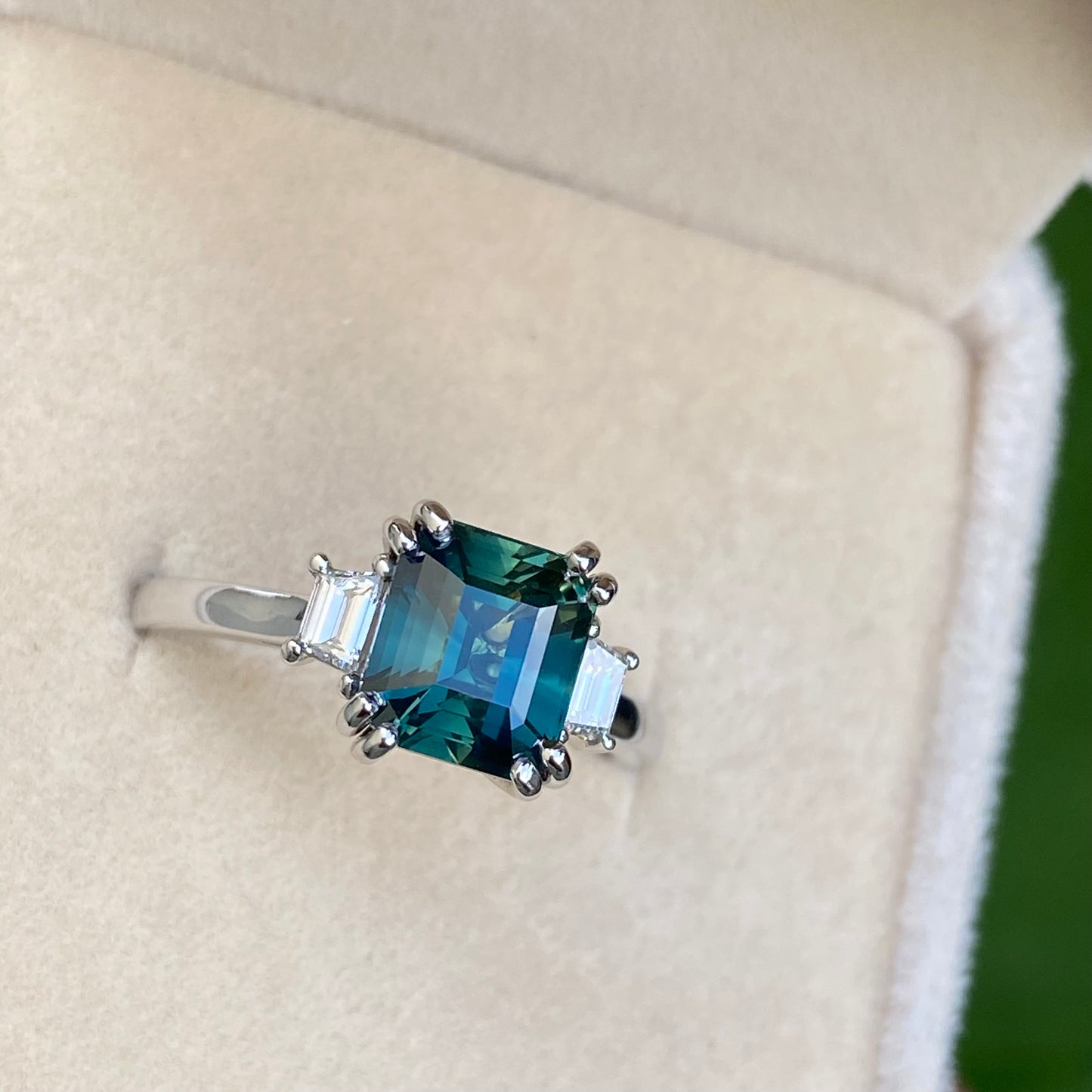 Arwen Teal Sapphire Engagement Ring