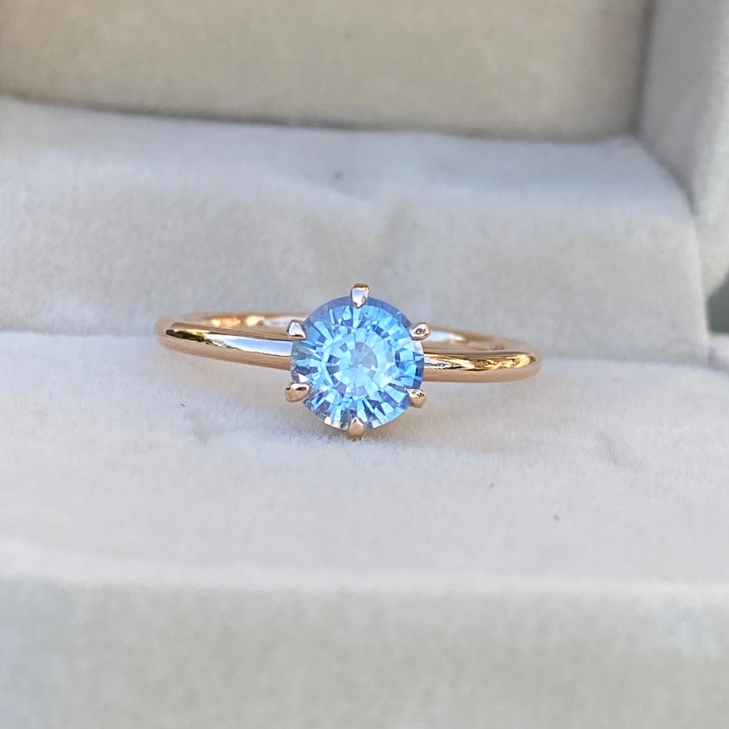 Round Pastel Blue Sapphire Simple solitaire ring 14K Rose Gold