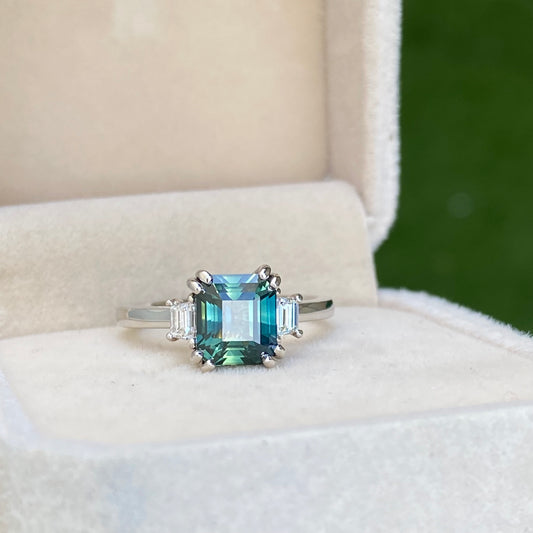 Arwen Teal Sapphire Engagement Ring