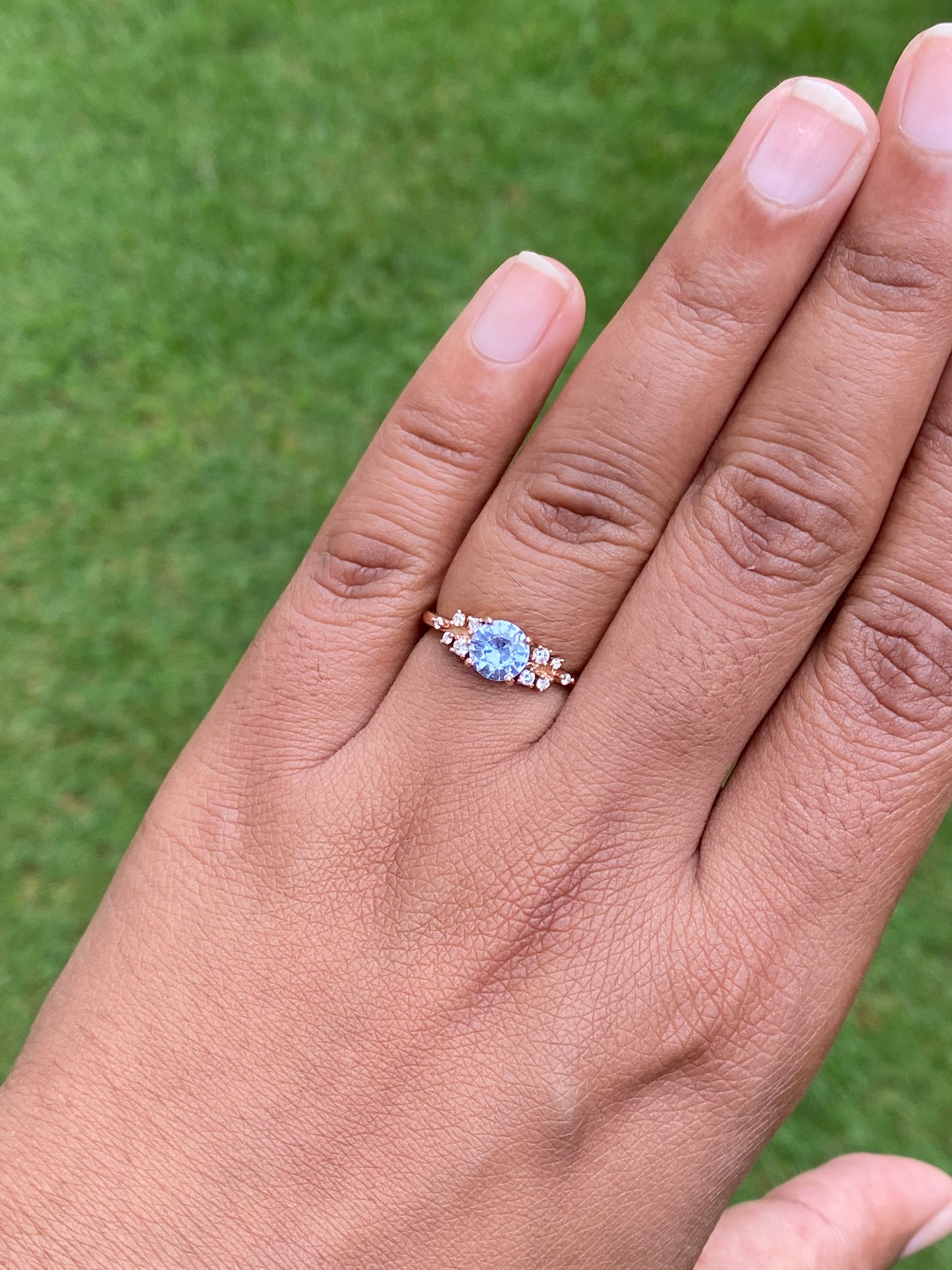 Natural 1.30ct Light Blue Sapphire Diamond cluster ring.