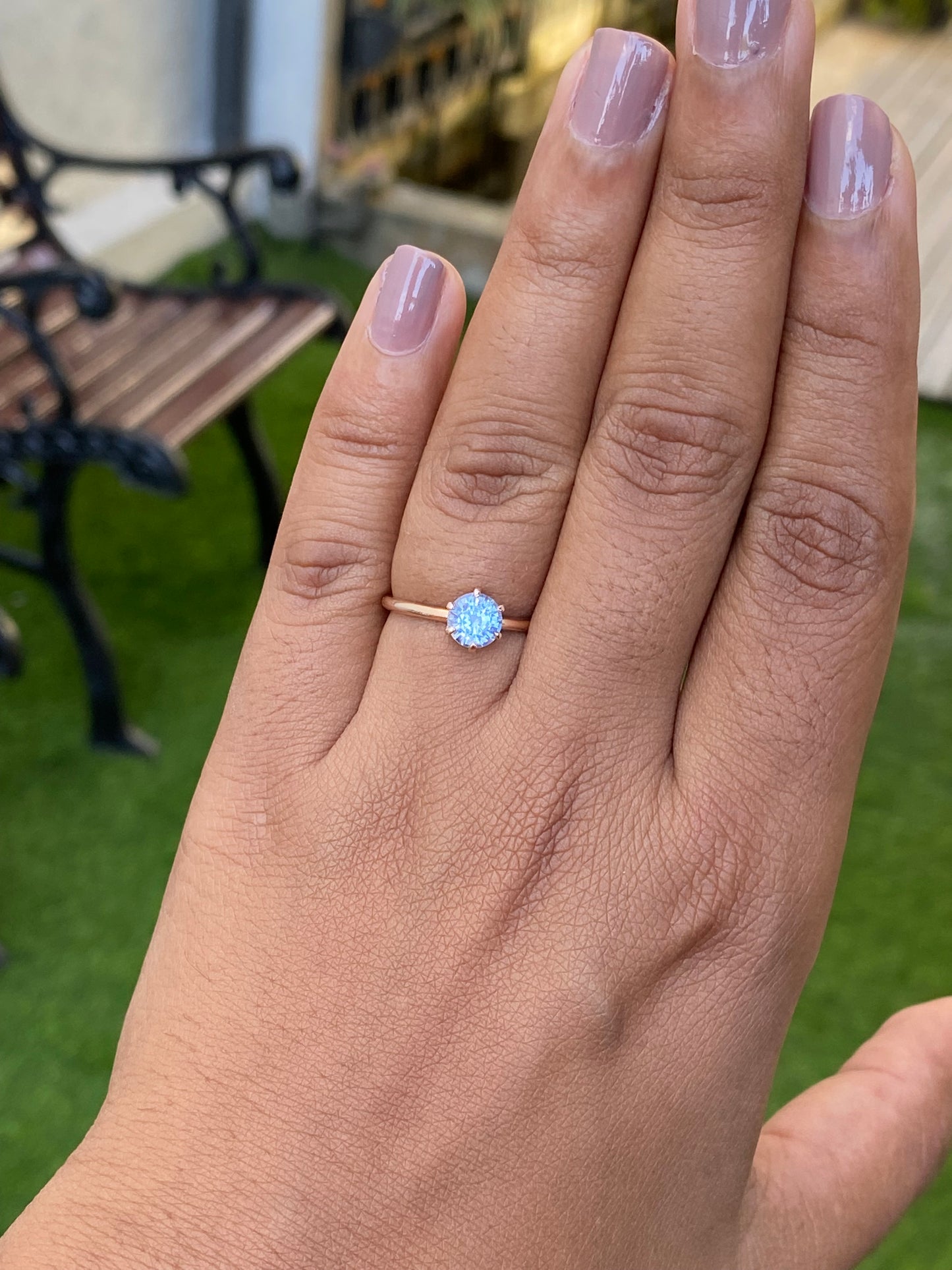 Round Pastel Blue Sapphire Simple solitaire ring 14K Rose Gold