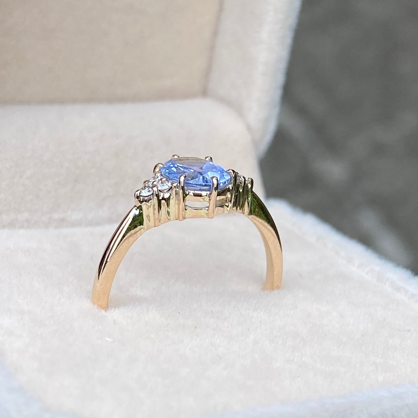 Pastel Blue Sapphire Diamond Cluster Ring 14K Rose Gold