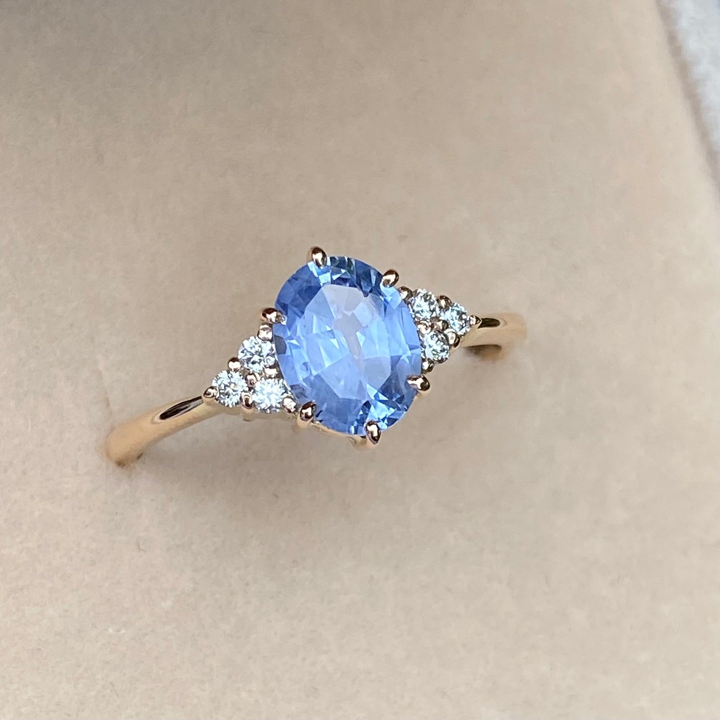 Pastel Blue Sapphire Diamond Cluster Ring 14K Rose Gold