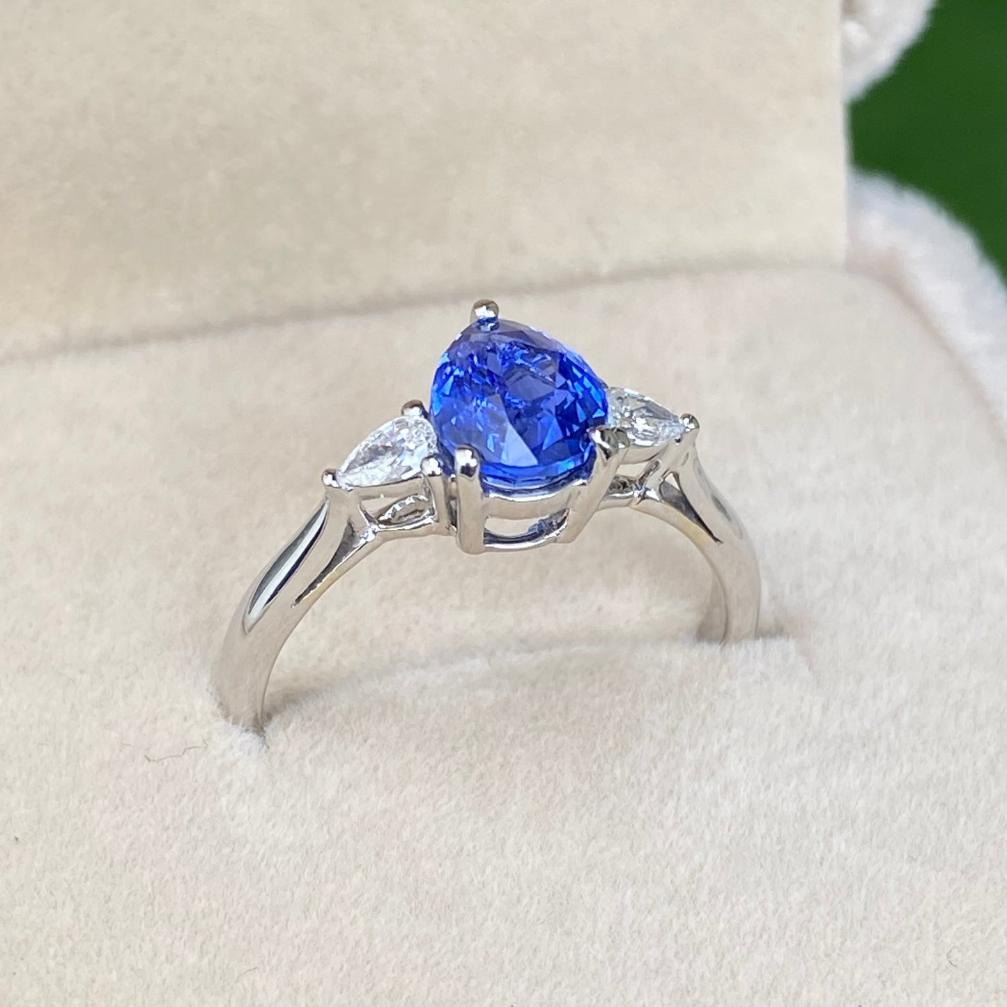 Ceylon Blue Sapphire Ring , Pear Sapphire ,Three stone Ring , Sapphire Proposal Ring,Unique Engagement Ring ,Cornflower Blue Sapphire