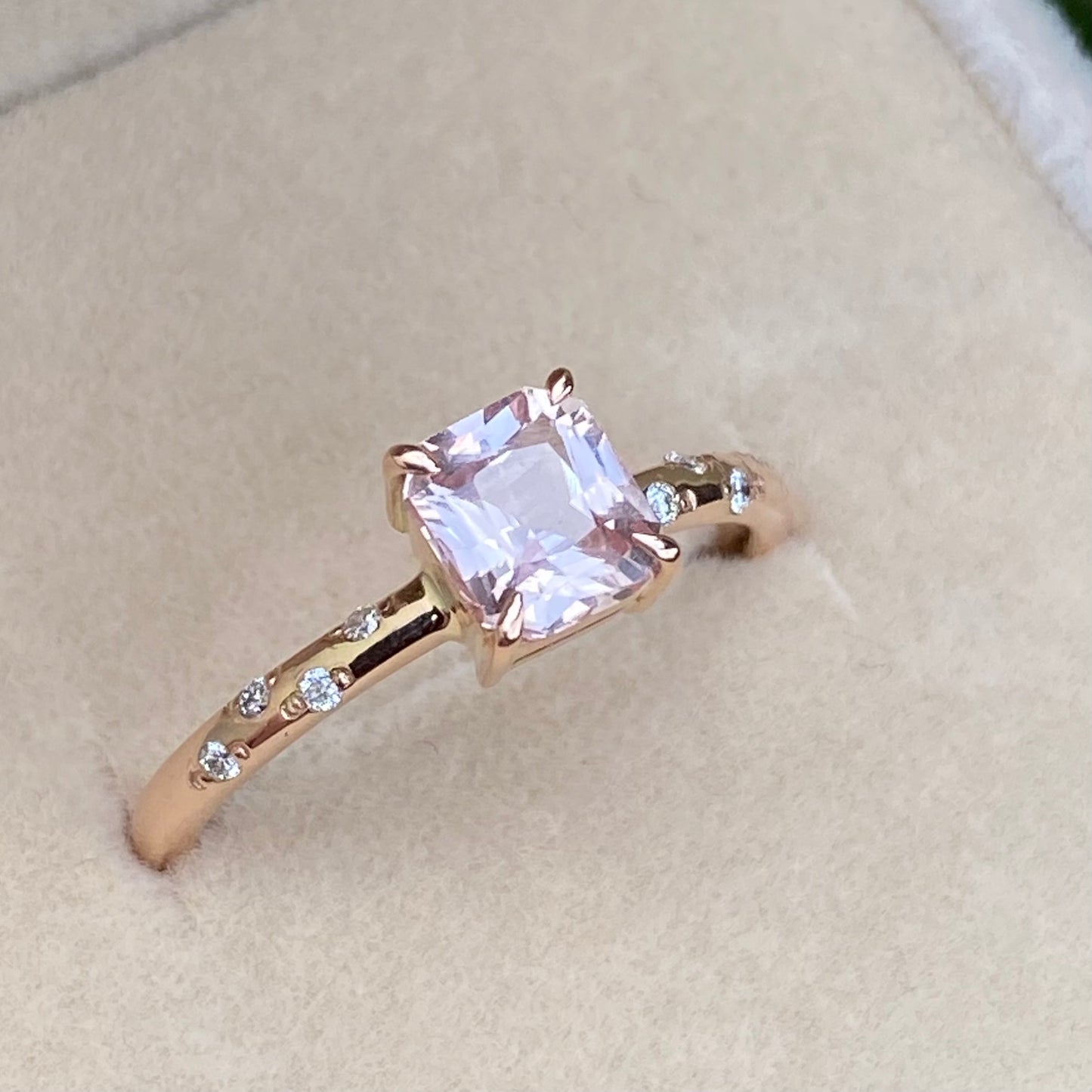 Natural Peach Sapphire Diamond Ring 14K Rose Gold