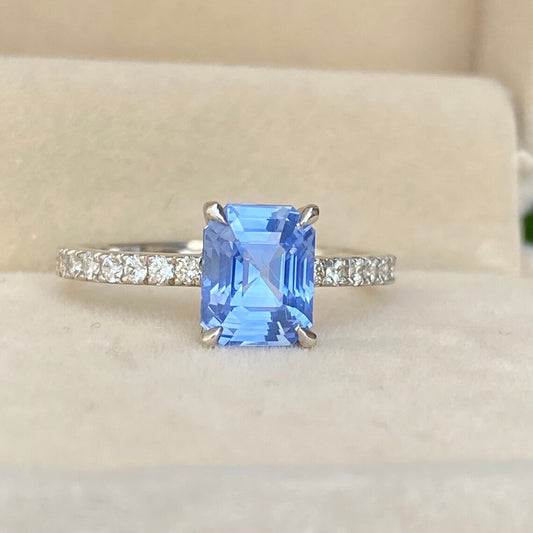 2ct Natural Light Blue Sapphire Diamond ring 14K White Gold