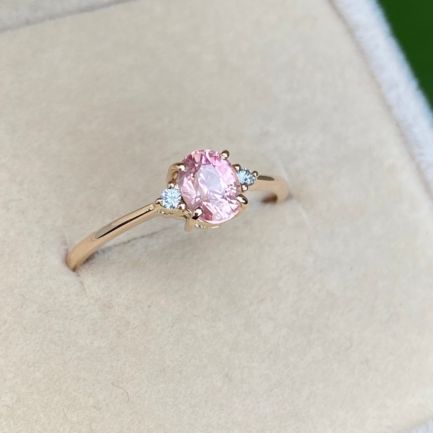 Peach Champagne Sapphire Diamond ring 14K Rose Gold