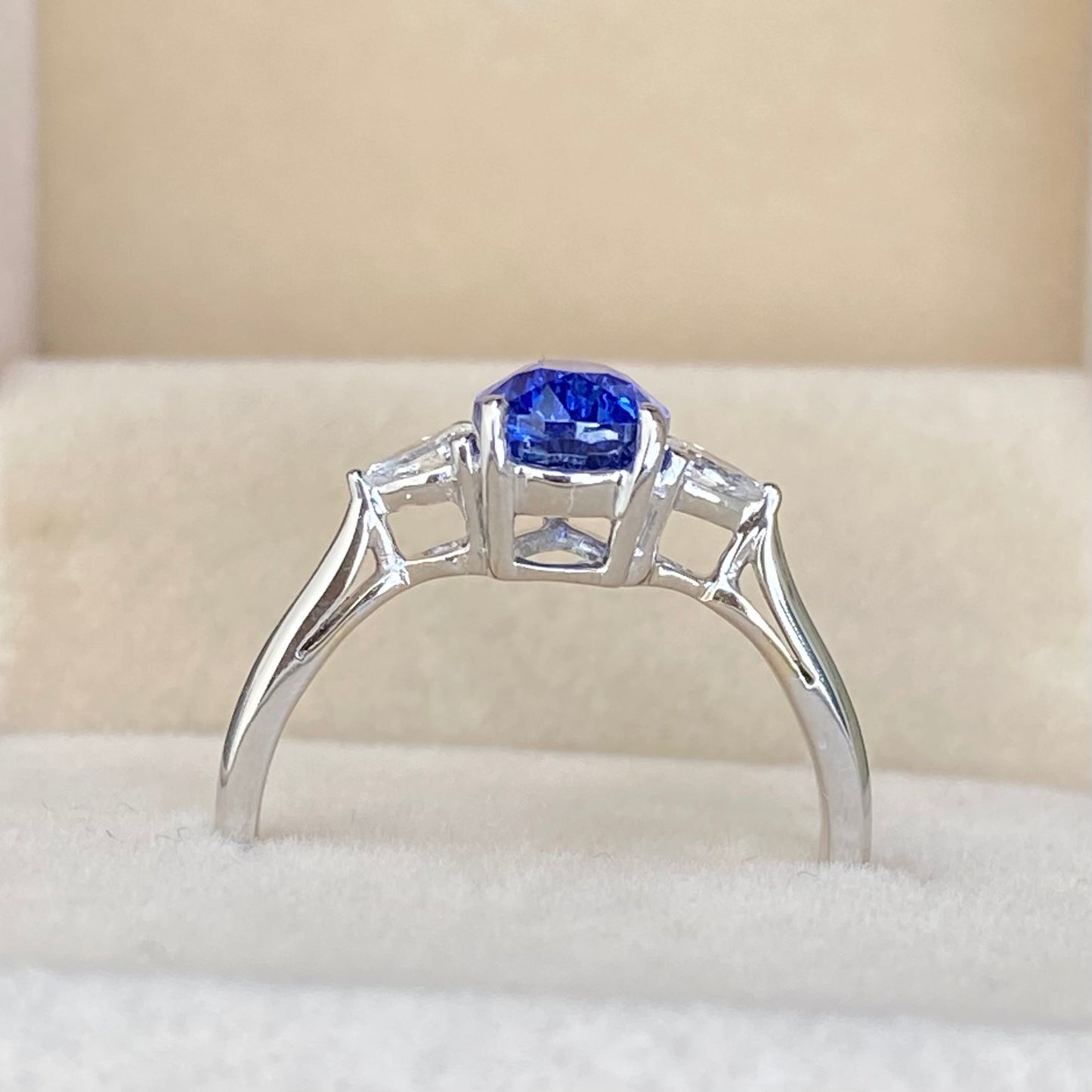 Ceylon Blue Sapphire Ring , Pear Sapphire ,Three stone Ring , Sapphire Proposal Ring,Unique Engagement Ring ,Cornflower Blue Sapphire