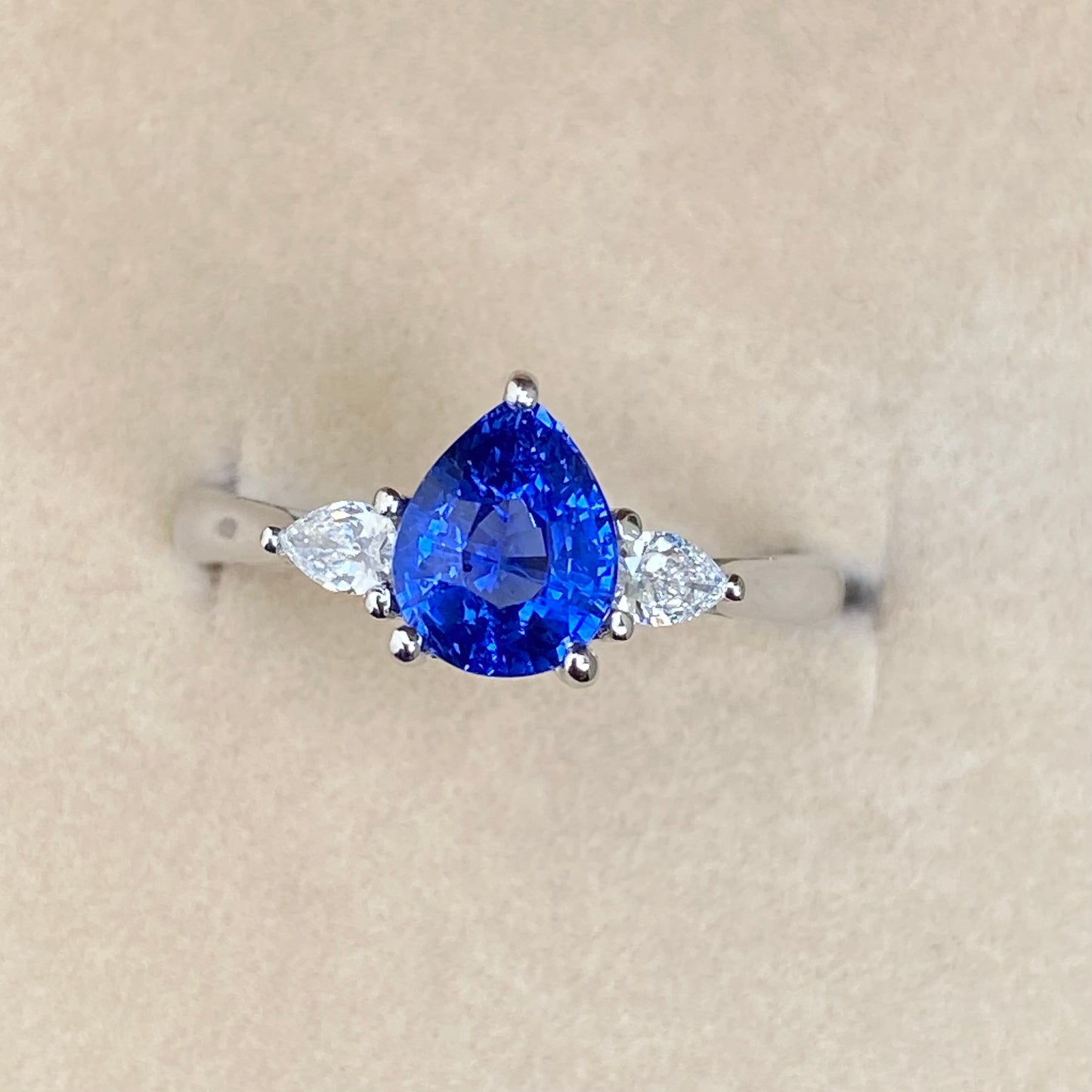 Ceylon Blue Sapphire Ring , Pear Sapphire ,Three stone Ring , Sapphire Proposal Ring,Unique Engagement Ring ,Cornflower Blue Sapphire