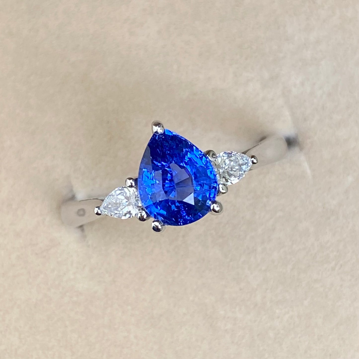 Ceylon Blue Sapphire Ring , Pear Sapphire ,Three stone Ring , Sapphire Proposal Ring,Unique Engagement Ring ,Cornflower Blue Sapphire