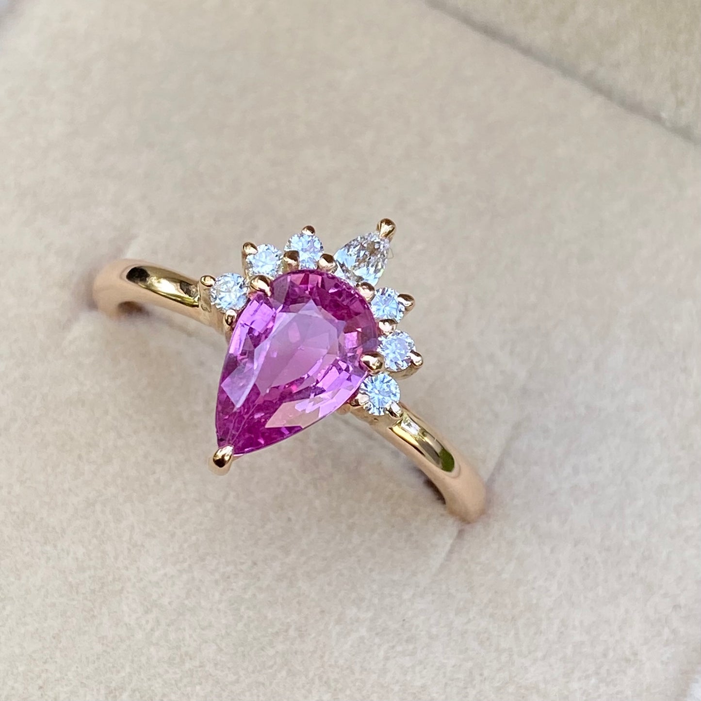 UNHEATED Pink Sapphire Ring / Engagement Ring / Pear Pink Sapphire / Diamond Cluster Ring / Promise Ring / Proposal Ring / Valentine Ring