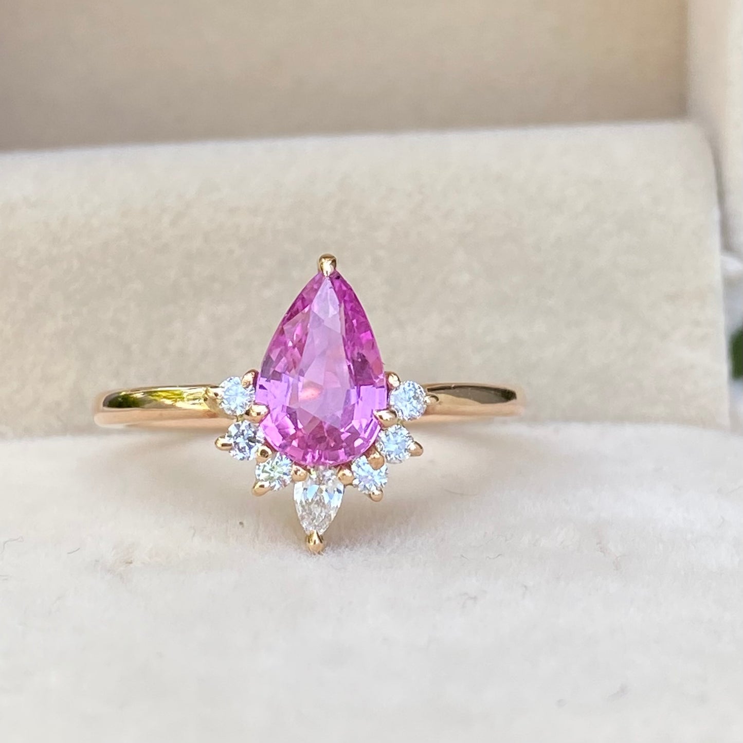 UNHEATED Pink Sapphire Ring / Engagement Ring / Pear Pink Sapphire / Diamond Cluster Ring / Promise Ring / Proposal Ring / Valentine Ring