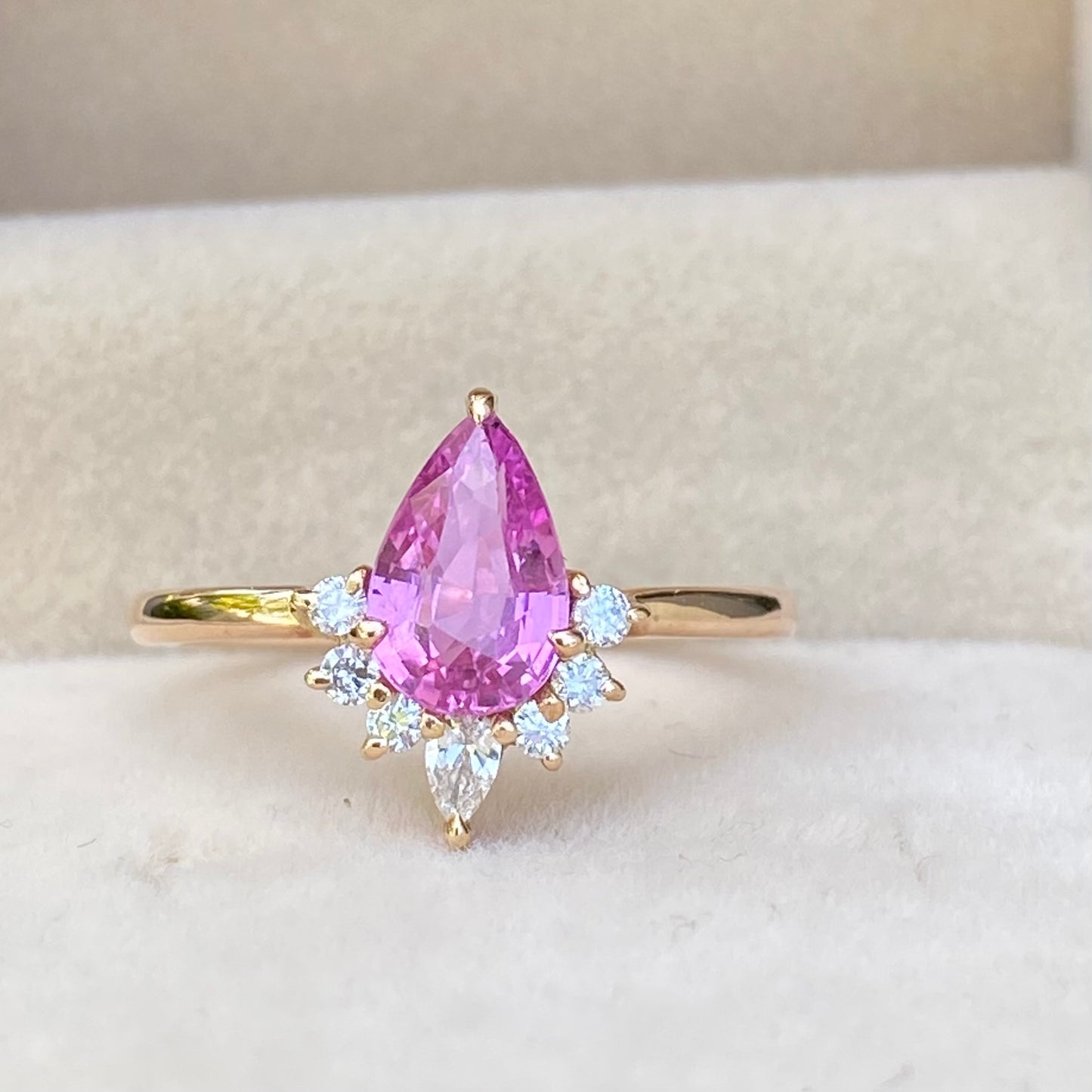 UNHEATED Pink Sapphire Ring / Engagement Ring / Pear Pink Sapphire / Diamond Cluster Ring / Promise Ring / Proposal Ring / Valentine Ring