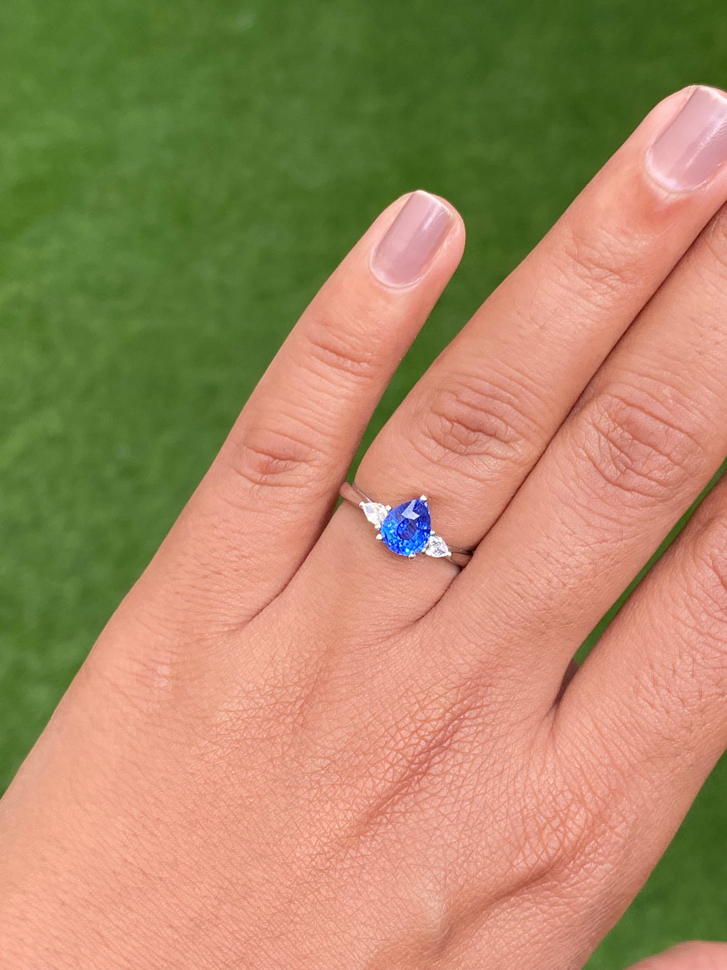 Ceylon Blue Sapphire Ring , Pear Sapphire ,Three stone Ring , Sapphire Proposal Ring,Unique Engagement Ring ,Cornflower Blue Sapphire