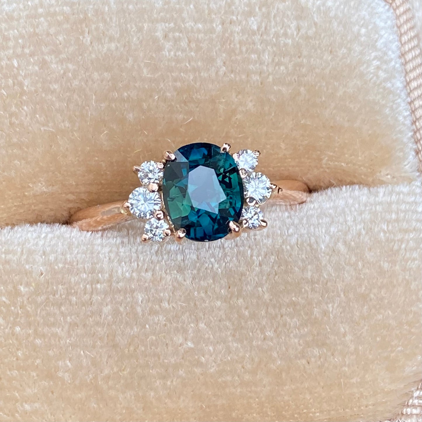 1.55ct Oval Peacock Sapphire Diamond Ring 14K Rose Gold