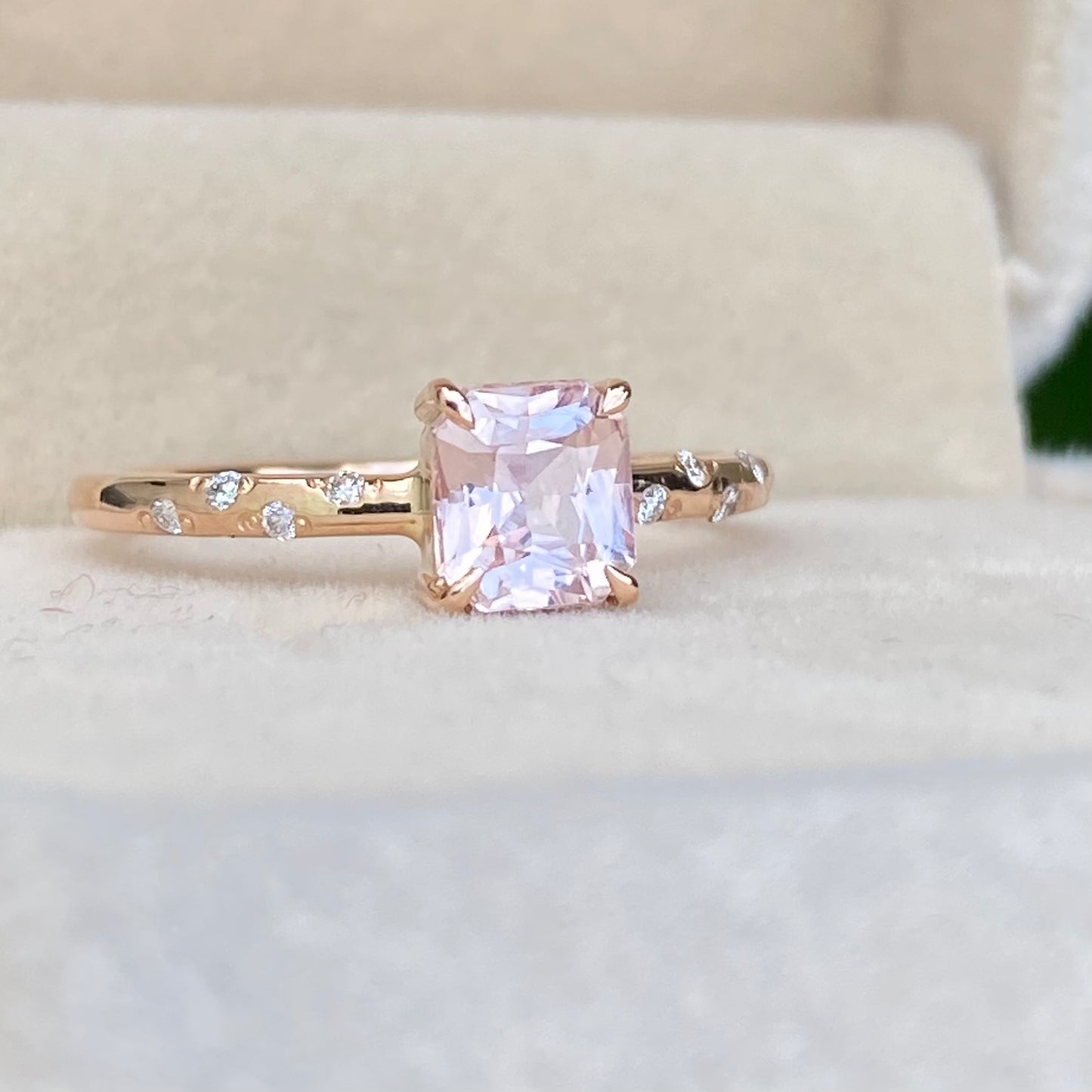 Natural Peach Sapphire Diamond Ring 14K Rose Gold