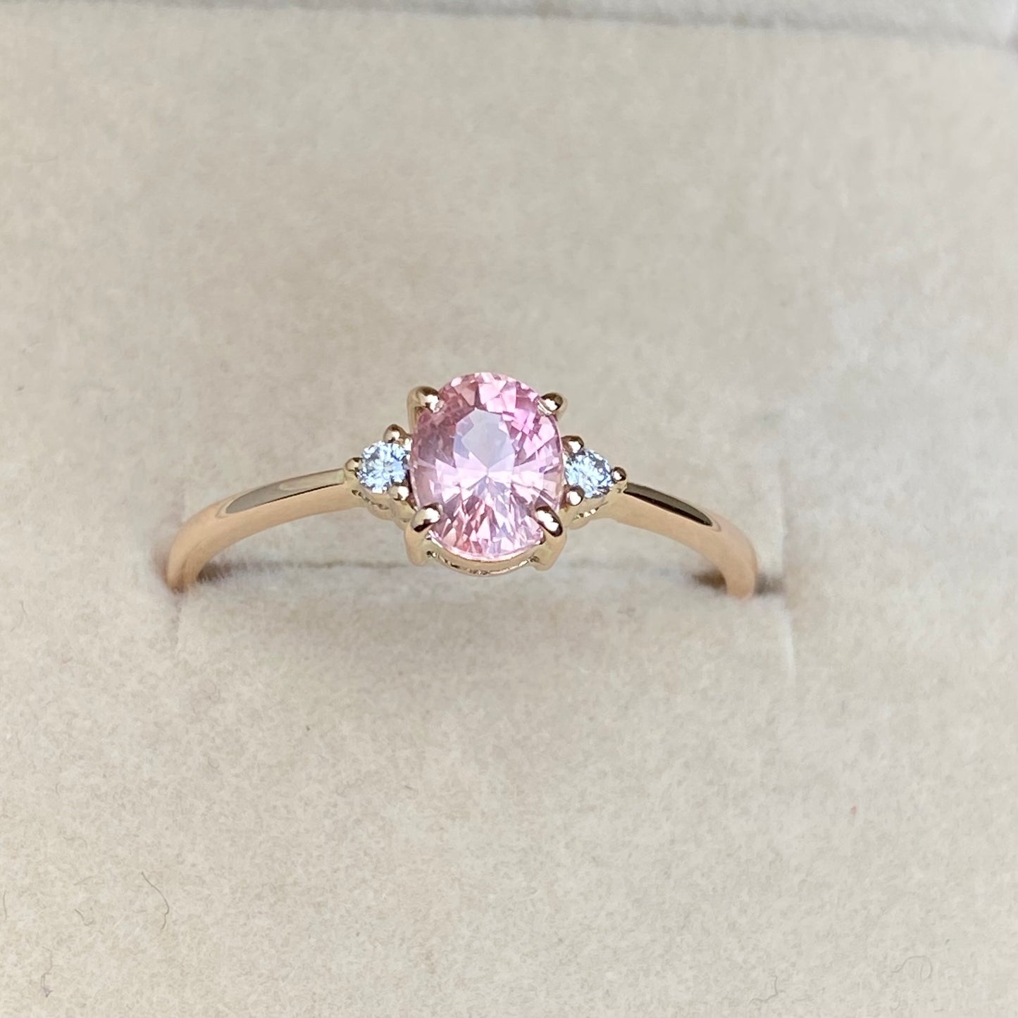 Peach Champagne Sapphire Diamond ring 14K Rose Gold