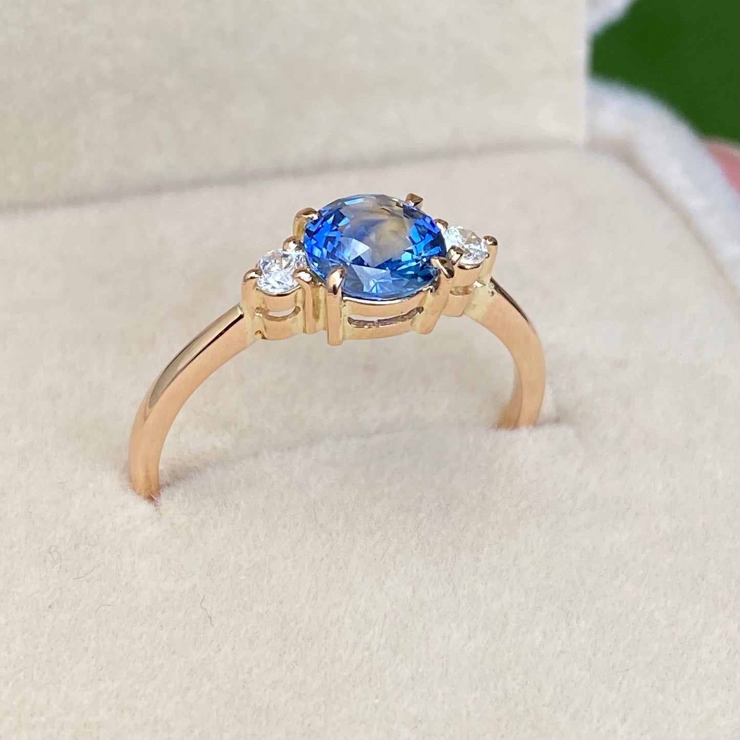 Natural Bicolor Sapphire Diamond Ring 14K Rose Gold