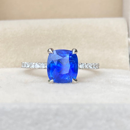 Ceylon Blue Sapphire Ring ,Cornflower Blue Sapphire, Cushion cut Sapphire ,Vivid Blue Sapphire, Engagement Ring