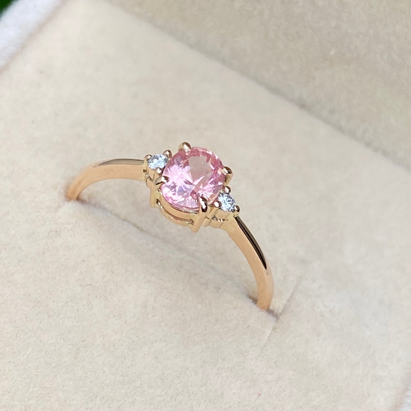 Peach Champagne Sapphire Diamond ring 14K Rose Gold