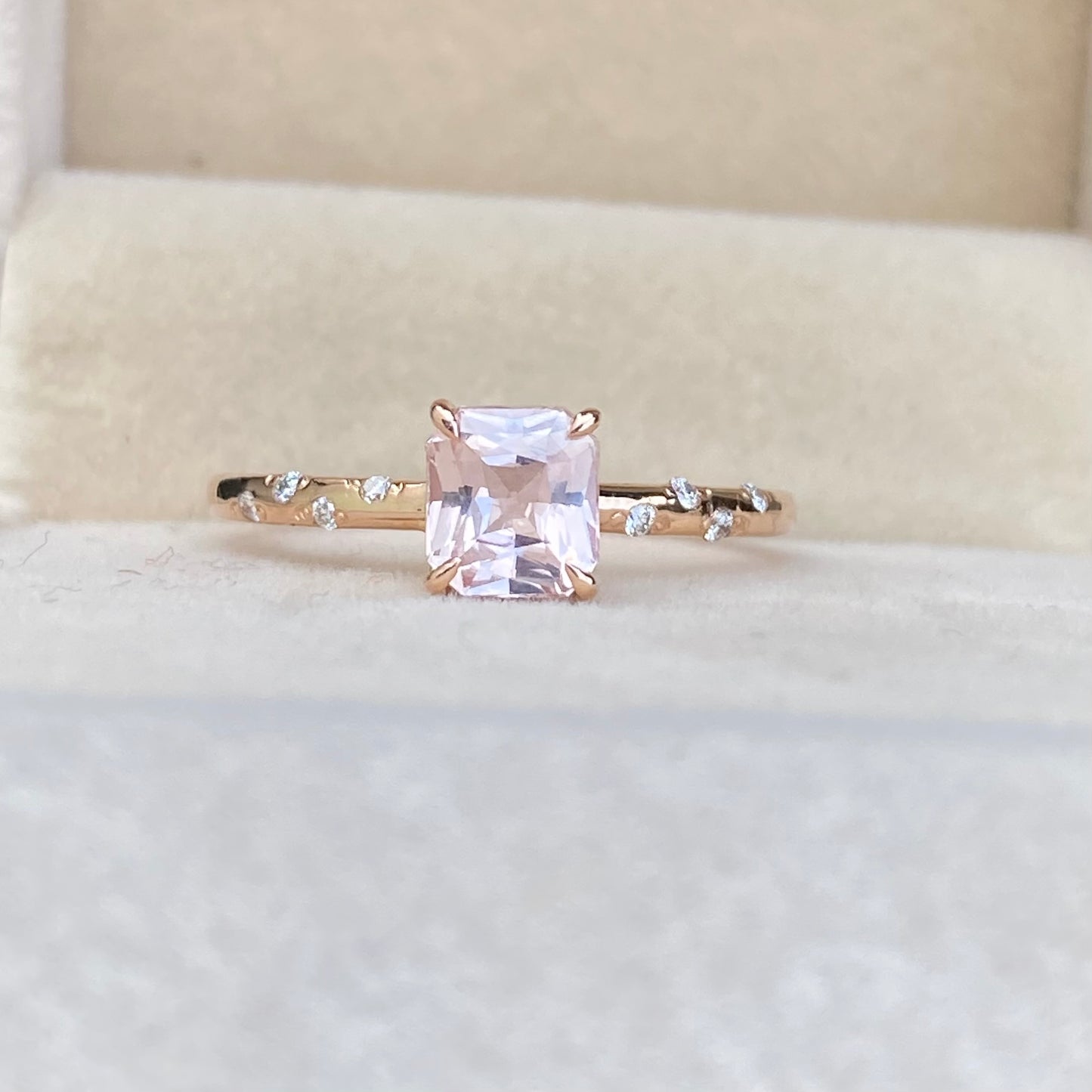 Natural Peach Sapphire Diamond Ring 14K Rose Gold