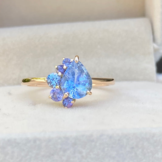 Lavender Sapphire cluster Ring / Unique Engagement Ring / Lavender Blue Sapphire ring / Proposal Ring