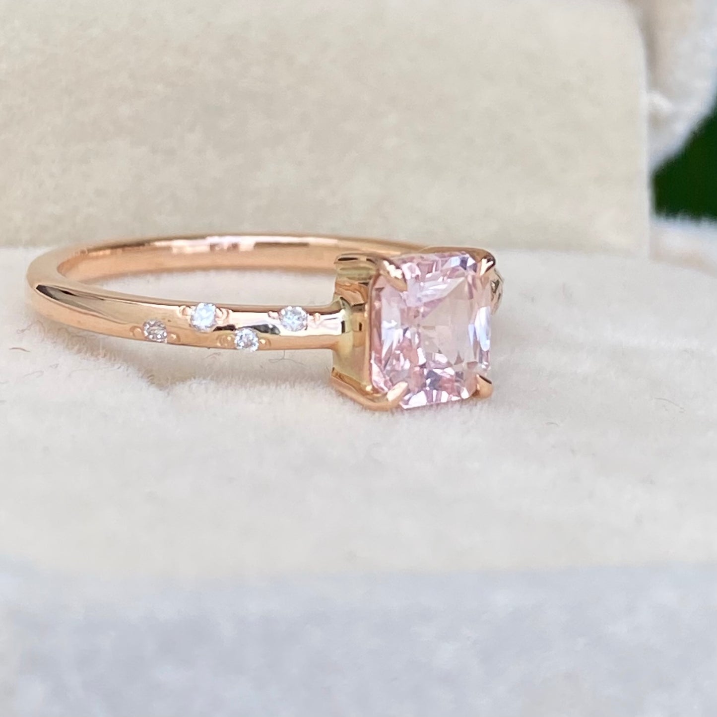 Natural Peach Sapphire Diamond Ring 14K Rose Gold