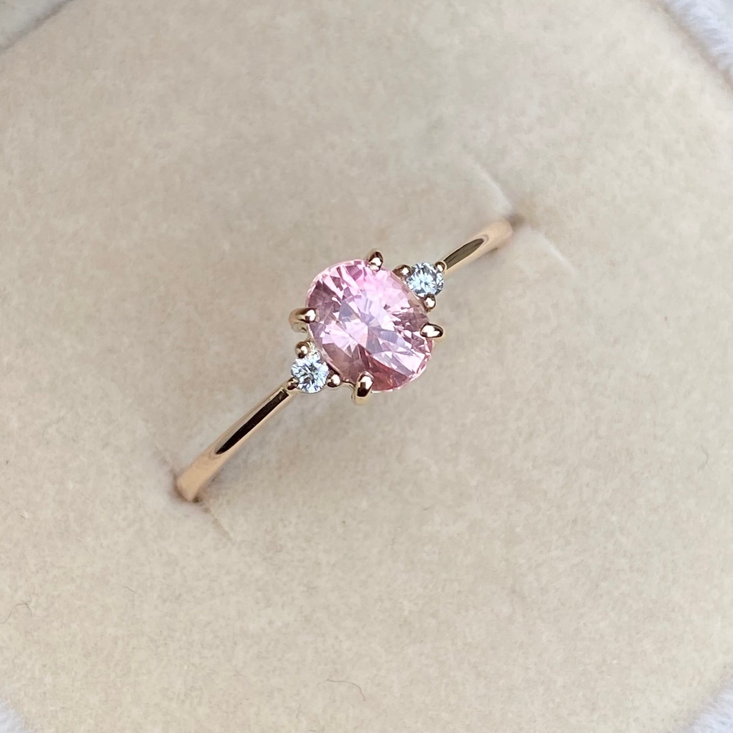 Peach Champagne Sapphire Diamond ring 14K Rose Gold