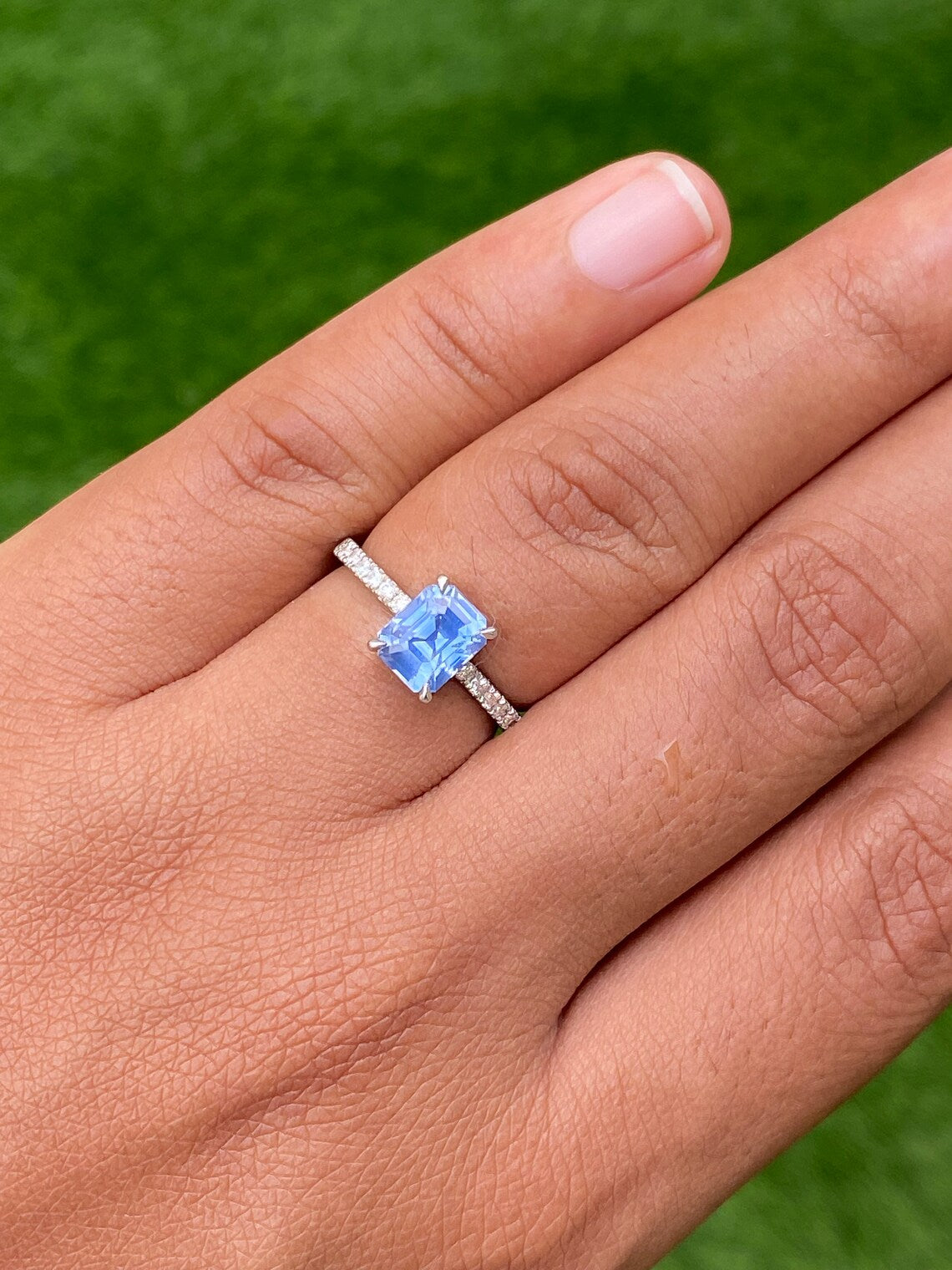 2ct Natural Light Blue Sapphire Diamond ring 14K White Gold