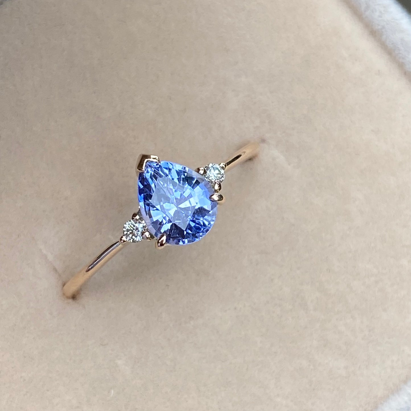 Pastel Blue Sapphire Diamond three stone Ring 14K Rose Gold