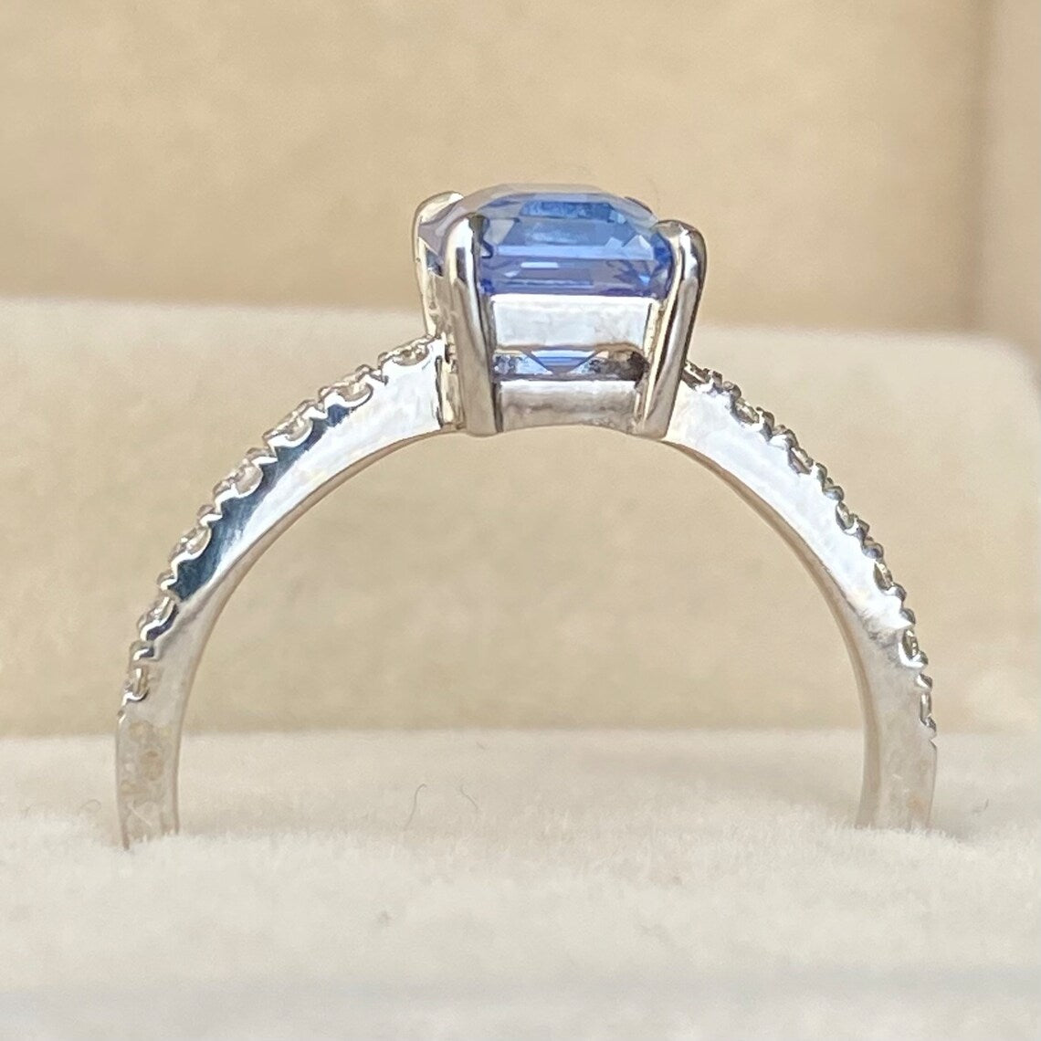 2ct Natural Light Blue Sapphire Diamond ring 14K White Gold