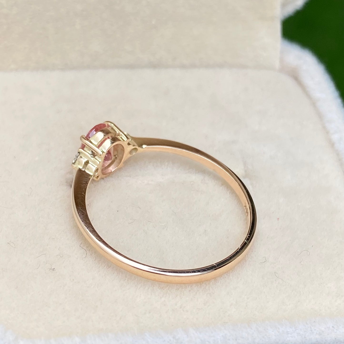 Peach Champagne Sapphire Diamond ring 14K Rose Gold