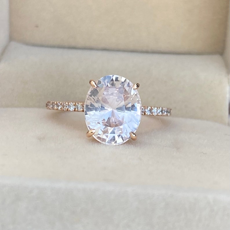 4.15ct Unheated Ice Peach Sapphire Ring 14K Rose Gold