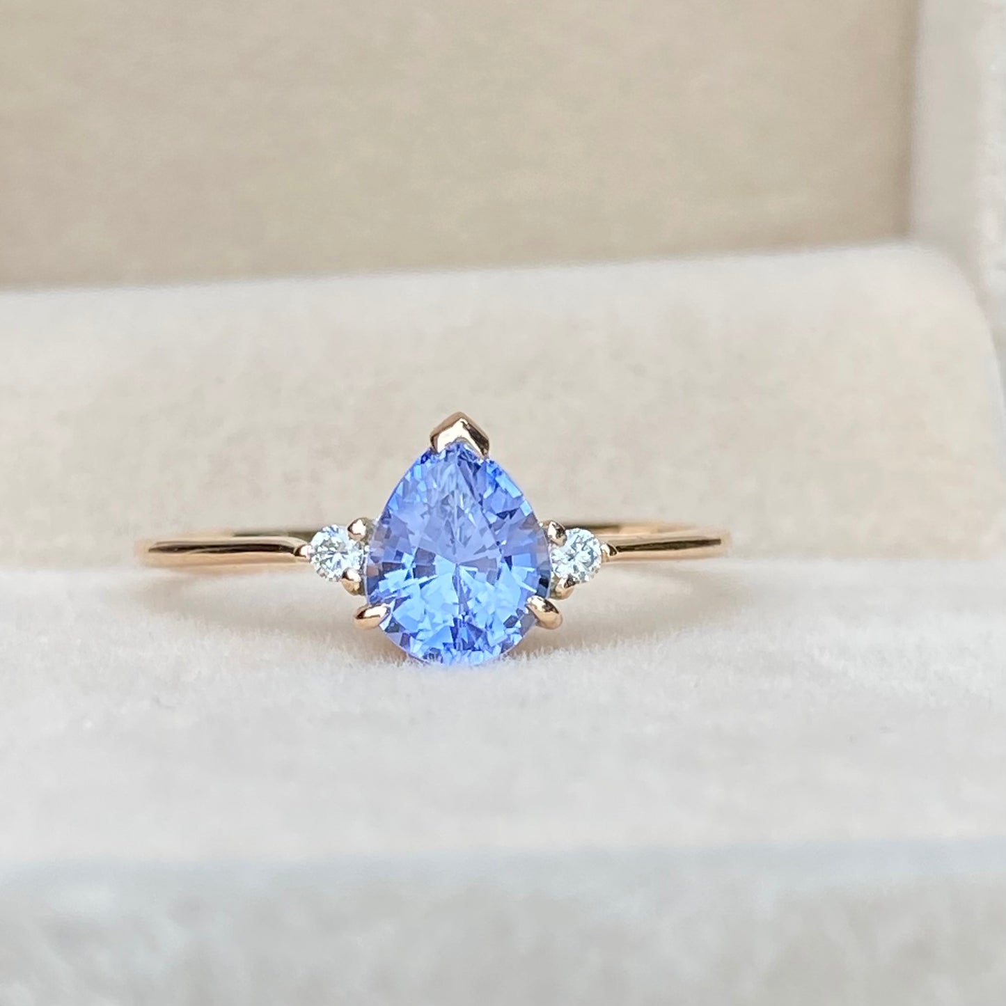 Pastel Blue Sapphire Diamond three stone Ring 14K Rose Gold