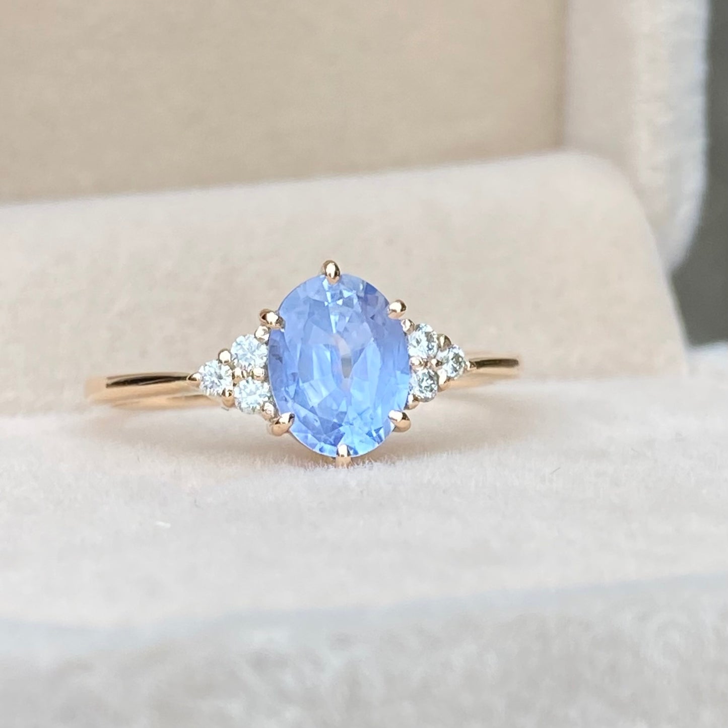 Pastel Blue Sapphire Diamond Cluster Ring 14K Rose Gold