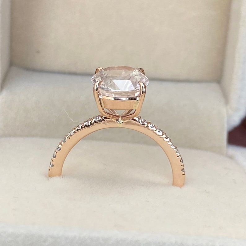 4.15ct Unheated Ice Peach Sapphire Ring 14K Rose Gold