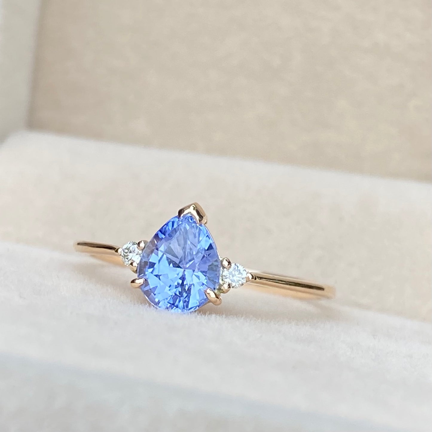 Pastel Blue Sapphire Diamond three stone Ring 14K Rose Gold